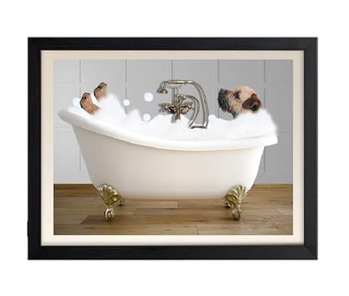 Parksmoonprints Border Terrier im Badewannen-Druck – lustige Badezimmer-Wandkunst – Tierhund – WC-Bild – Vintage-Badewanne – modernes witziges Badezimmer-Schild (nur A4-Druck) von Parksmoonprints