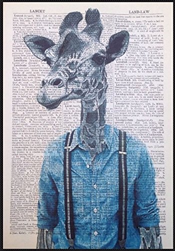 Parksmoonprints Giraffen-Druck, Vintage-Wörterbuchseite, Wandkunst, Bild, Hipster, Tier-Hosenträger von Parksmoonprints