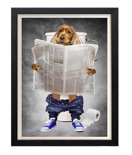 Parksmoonprints Golden Cocker Spaniel auf Toilette – Lustige Badezimmer-Wandkunst – Hundebild – Tier in der Kleidung – Humor Ensuite Untergeschoss-WC – Geschenk (nur A4-Druck) von Parksmoonprints
