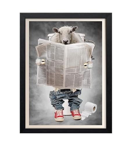 Parksmoonprints Schaf auf Toilette Druck - Schaf Bild - Lustiges Badezimmer Wandkunst Tier auf Toilette Schild Ensuite Toilette Humor Poo Shit Lesen Zeitung Lamm (A4 Druck) von Parksmoonprints