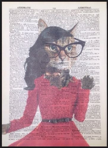 Parksmoonprints Wandbild, Motiv Tabby Cat Lady, Vintage-Wörterbuchseite von Parksmoonprints