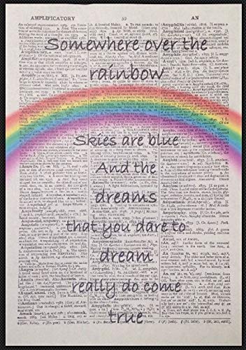 SOMEWHERE OVER THE RAINBOW Liedtext Vintage Wörterbuch Print Wizard Of Oz Art Wand von Parksmoonprints