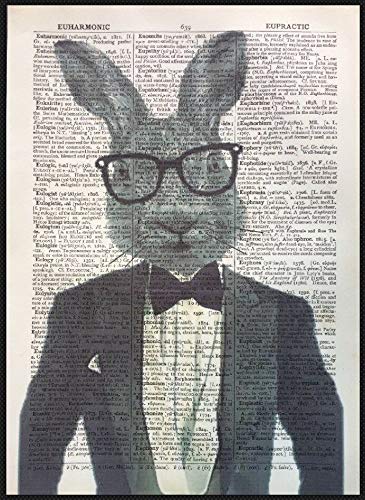 Vintage-Hasenbild, auf Wörterbuchseite gedruckt, Hase im Anzug mit Brille von Parksmoonprints