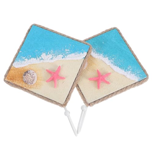 Parliky 2 Stück Mediterrane Wandhaken Handbemalt Küstenstil Quadratisch Schlüssel Mantelhaken Strandthema Wanddeko Ocean Art für Flur und Bad von Parliky