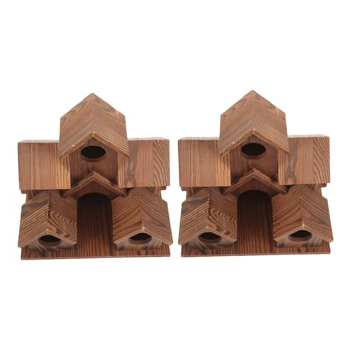 Parliky 2 Stück Outdoor Vogelhaus aus Holz Rustikales Haus Design mit Futterstelle Wetterfestes Nistkasten Vogelhäuschen für Garten Terrasse und Hinterhof Dekoration von Parliky