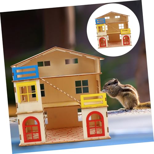 Parliky Hamsterhaus Holz Mehrstöckiges Haustierspielzeug mit Leiter Hamster Versteck und Kletterhaus für Zwerghamster und Kleine Kleintiere Stabiles Natürliches Holzspielzeug von Parliky