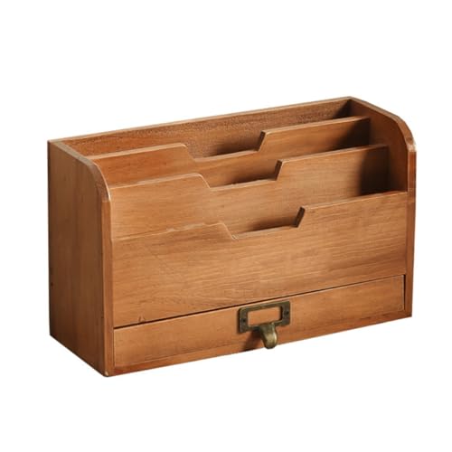 Parliky Holz Bücherregal Desktop Organizer mit Mehrschichtigem Stauraum Praktisches Aufbewahrungsregal für Bücher und Akten Robustes Schreibtischzubehör aus Hochwertigem Holz von Parliky