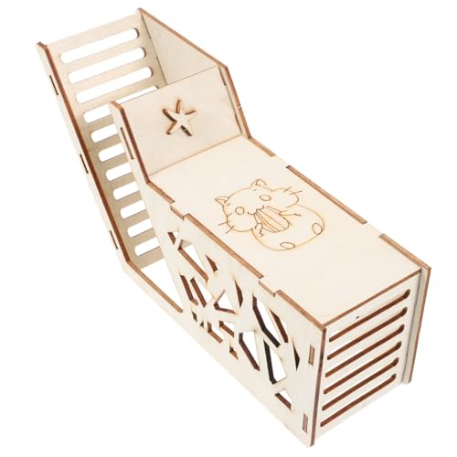 Parliky Holz Hamster Versteck mit Rampe Kleintier Spielhaus Kleines Nagerversteck für Hamster Meerschweinchen und Eichhörnchen zum Klettern und Verstecken von Parliky