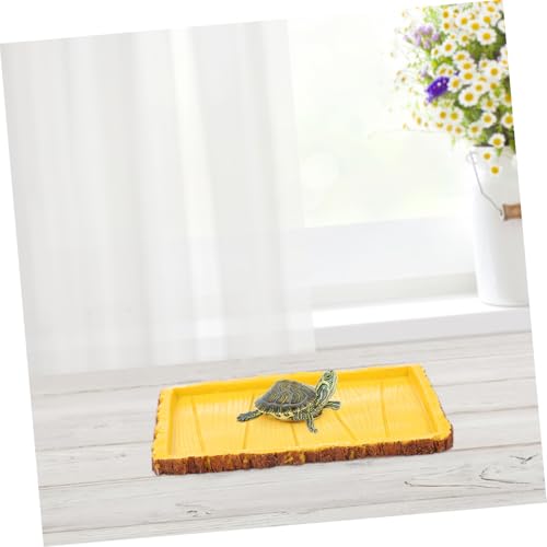 Parliky Reptilien futternapf aus Robustem Resin rutschfest und Kippsicher Gelb als Wasserschale und Futterbecken für Landschildkröten Eidechsen und Kriechende Haustiere im Terrarium von Parliky