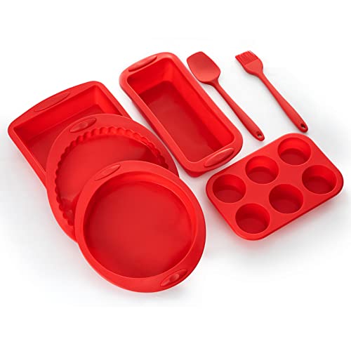 PARMEDU 7 in 1 Antihaft-Silikon-Backform-Set Backformen BPA-frei Hitzebeständig, Kuchenpfanne Laibform Utensil zum Backen für Kuchen Brot Pfannkuchen Crepe Cupcake Muffin Scone, Upgrade-Modell BK001 von Parmedu