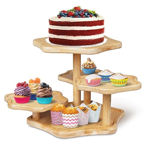 Parmedu 5-stufiger Bambus-Tortenständer: Cupcake-Turmständer für 50 Cupcakes, Holz-Kuchenständer in Wolkenform mit Patentdesign - Gestufter Tablett-Dekor, Cupcake-Halter Cupcakeständer für Partys usw. von Parmedu