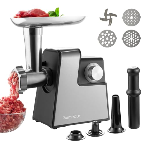 Parmedu Elektrischer Fleischwolf für den Heimgebrauch: Kompakter Fleischwolf Edelstahl mit 3 Platten, Klinge - Wurstfüller Kibbeh Maker Fleischmaschine Frikadellenmaschine Hackfleischmaschine von Parmedu