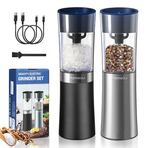 Parmedu Gravity Elektrisches Salz- und Pfeffermühlen-Set: USB Aufladbare Automatische Salz- und Pfeffermühle - Einstellbare Feinheit, 100ml Abwaschbarer Aufbewahrungsbehälter, LED-Licht Parmedu Gravity Elektrisches Salz- und Pfeffermühlen-Set: USB Aufladbare Automatische Salz- und Pfeffermühle - Einstellbare Feinheit, 100ml Abwaschbarer Aufbewahrungsbehälter, LED-Licht von Parmedu