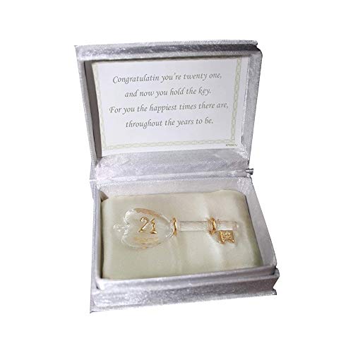 Glasschlüssel zum 18. und 21. Geburtstag Geschenk, besonderes Andenken und als Dekoration Zubehör mit einer süßen Note in schöner Box (21. Schlüssel) von Parmy