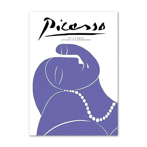 Parom Mesgt Picasso Retro Poster und Druck Abstrakte Wandkunst Blaue Frau Picasso Leinwand Gemälde Ausstellungsbilder für Wohnzimmer Dekor 50x70cmx1 Kein Rahmen von Parom Mesgt
