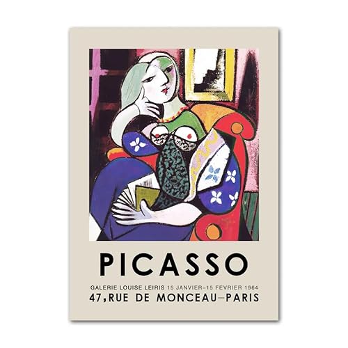 Parom Mesgt Picasso Retro Poster und Drucke Abstrakte Wandkunst Bunte Frau Picasso Leinwand Gemälde Ausstellungsbilder für Wohnkultur 50x70cmx1 Kein Rahmen von Parom Mesgt