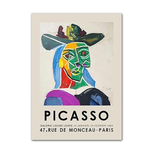 Parom Mesgt Picasso Retro Poster und Drucke Abstrakte Wandkunst Bunte Frau Picasso Leinwand Gemälde Ausstellungsbilder für Wohnkultur 50x70cmx1 Kein Rahmen von Parom Mesgt