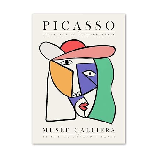 Parom Mesgt Picasso berühmte Poster und Drucke Abstrakte Wandkunst Minimalistisches Iine Gesicht Leinwand Gemälde Ästhetisches Bild für Wohnzimmer Dekor 50x70cmx1 Kein Rahmen von Parom Mesgt
