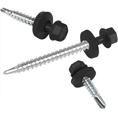 PAROTEC Trapezblechschrauben 4.8mm x 55mm, 200 Stück Selbstschneidende Schrauben mit EPDM Dichtscheibe Dichtung, Selbstschneidende Selbstbohrende Bohrschrauben Sechskantkopf, RAL 8019 Dunkelbraun von Parotec