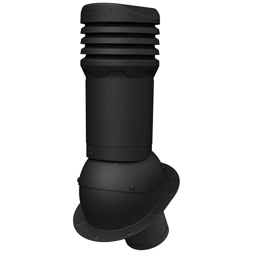 Parotec Entlüftungskamin DN 125 mm passiv für Plattdach, Trapezblech, Doppelfalzblech (RAL 9005 - Schwarz) von Parotec