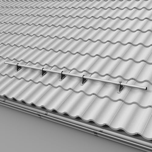 Parotec SCHNEEFANGROHR-Komplettset 2,0 m (200 cm) - für Falzziegel (Ton/Beton), Dachpfannen, Reformziegel & Pressfalzziegel - Schneefang/Dachlawinenschutz - 1 Rohr, 5 Halterungen - RAL 9006 Silber von Parotec