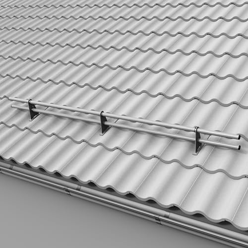 Parotec SCHNEEFANGROHR-Komplettset 2,0 m (200 cm) - für Falzziegel (Ton/Beton), Dachpfannen, Reformziegel & Pressfalzziegel - Schneefang/Dachlawinenschutz - 2 Rohre, 3 Halterungen - RAL 9006 Silber von Parotec