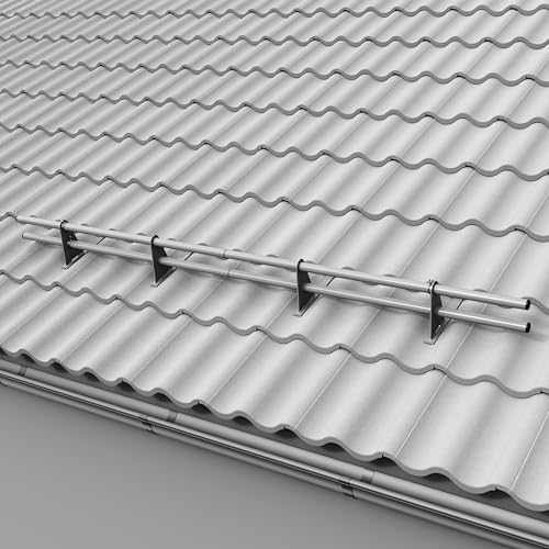 Parotec SCHNEEFANGROHR-Komplettset 2,0 m (200 cm) - für Falzziegel (Ton/Beton), Dachpfannen, Reformziegel & Pressfalzziegel - Schneefang/Dachlawinenschutz - 2 Rohre, 4 Halterungen - RAL 9006 Silber von Parotec