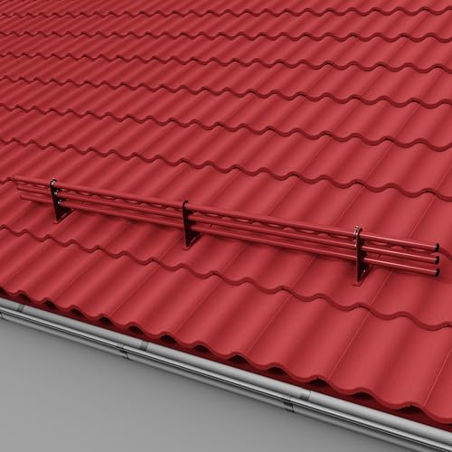 Parotec SCHNEEFANGROHR-Komplettset 2,0 m (200 cm) - für Falzziegel (Ton/Beton), Dachpfannen, Reformziegel & Pressfalzziegel - Schneefang/Dachlawinenschutz - 3 Rohre, 3 Halterungen - RAL 3004 Kirsche von Parotec