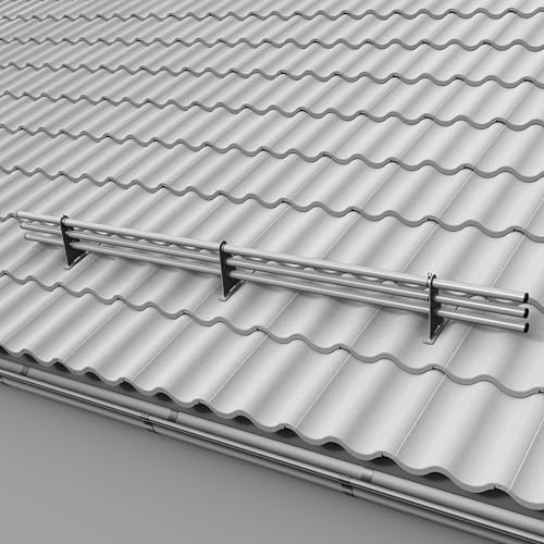 Parotec SCHNEEFANGROHR-Komplettset 2,0 m (200 cm) - für Falzziegel (Ton/Beton), Dachpfannen, Reformziegel & Pressfalzziegel - Schneefang/Dachlawinenschutz - 3 Rohre, 3 Halterungen - RAL 9006 Silber von Parotec