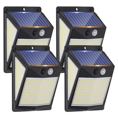 Solarlampen für außen, 238 LED Solar Sicherheitsleuchten und 3 Modi, Bewegungsmelder aussen, 270° Weitwinkel, solarbetriebene Leuchten, IP65, wasserdichte Solar Wandleuchte (4er-Pack) von Parrot Uncle