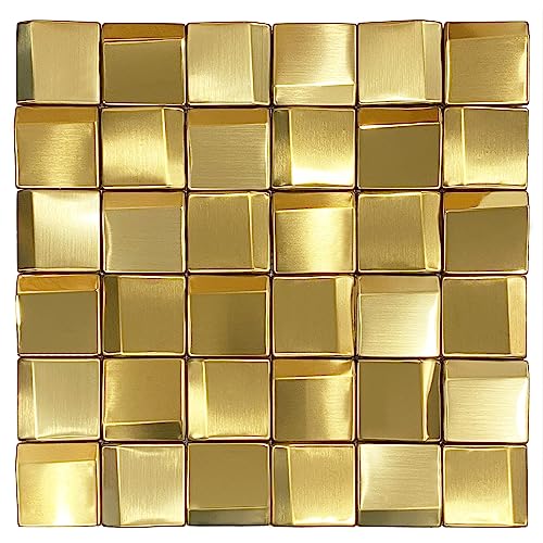 Parrotile 3D-Wandpaneele, goldfarben, 5 x 2 cm, Metall, Mosaikfliesen, Backsplash Akzentwand, goldfarben, 5 Bögen von Parrotile
