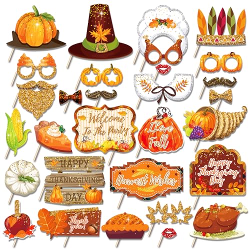 30 Stück Thanksgiving Photo Booth Requisiten Truthahn Ahornblatt Kürbis Dekoration Requisiten Spaß Herbst Party Thanksgiving Foto Set Requisiten von Parrtty Hurrican