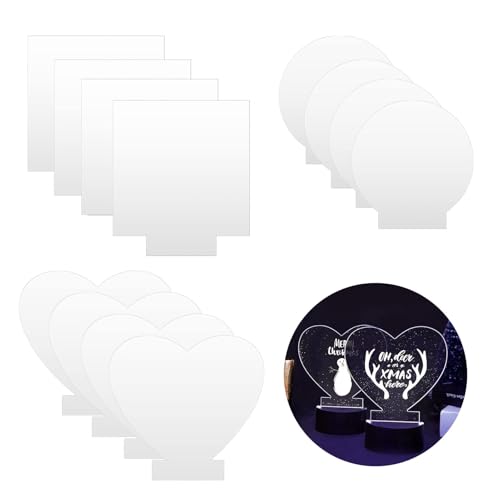 12 Stück Transparent Acrylplatte Runde Quadrate Herz, Acrylglas Platte 2mm, Plexiglasplatten, Acryl Transparent Kunststoffplatten für LED-Lichtbasis, Schilder,Gemälde, DIY Display Projekte von Parthan