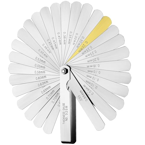 32 Klinge Fühlerlehre, Universal Dickenmesser Edelstahl Metrisch/Imperial Werkzeug zur Messung für Messung Gap Breite/Dicke/metrisch Größen, Fühlerlehre Ventilspiel, 0,04-0.88mm von Parthan
