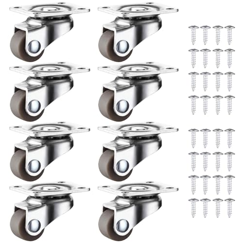 Mivanta 8 Stück 12 mm Möbelrollen Klein mit 16 M3 Selbstschneidende Schrauben – Mini Lenkrollen 360 Grad Drehbar Gummirollen Braun Universal Transportrollen für Kleine Möbel Kisten Aufbewahrungsbox von Parthan