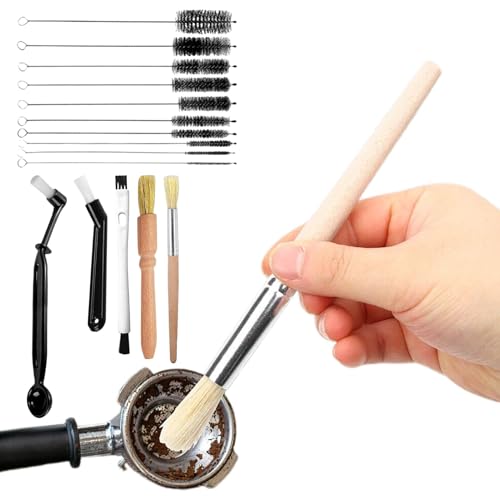 Parthan 15 Stück Barista Pinsel für Schleifmaschine, Espresso Pinsel, Siebträger ReinigungsbüRste, Pinsel Kaffeemaschine, Barista Pinsel Siebträger, Strohpinsel-Set und Kaffee-Pinsel mit Holzgriff von Parthan