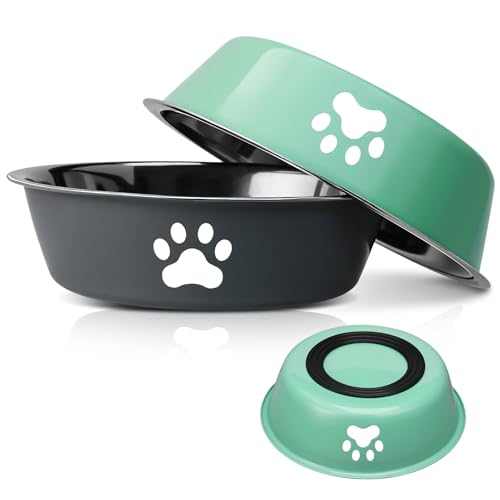 2 Stück Edelstahl Fressnapf Hund 860ml, Hundenapf Kleine Hunde, Futternapf und Trinknapf mit Rutschfestem Silikonboden für Kleine Mittelgroß Hunde und Katzen von Partideal