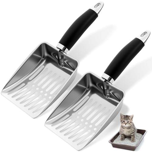 Partideal 2 Stück Katzenklo Schaufel Katzenstreuschaufel, Edelstahl Kotsieb mit Griff, Katzenstreufilter Katzenkotsieb für Haustier Katzen Hunde von Partideal