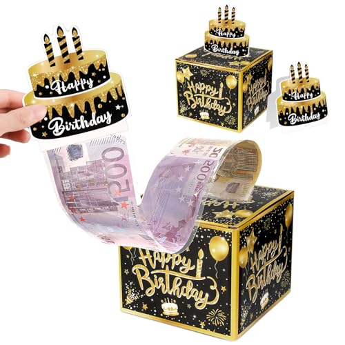 Partideal Geldgeschenke Geburtstag,Happy Birthday Geschenkbox,DIY Geschenkverpackung,Überraschungsbox Rätselbox Money Box,Geldbox für Geldgeschenke,Mystery Box für Freunde Familie Kinder(Schwarz?Gold) von Partideal