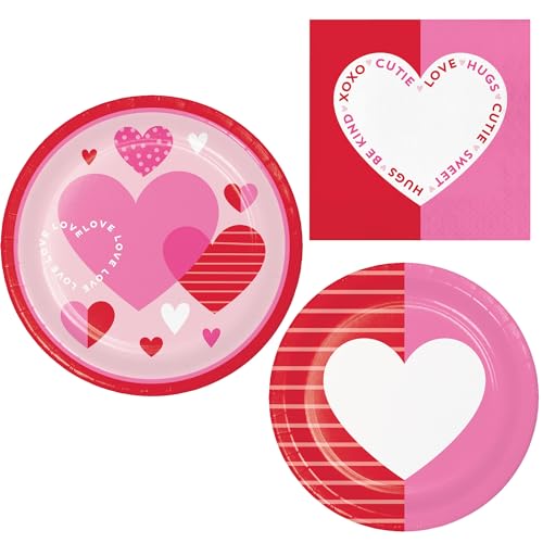 Valentinstagsparty-Zubehör-Set | Paket enthält Pappteller und Servietten für 8 Personen | Valentinstags-Textur-Design von Party Creations