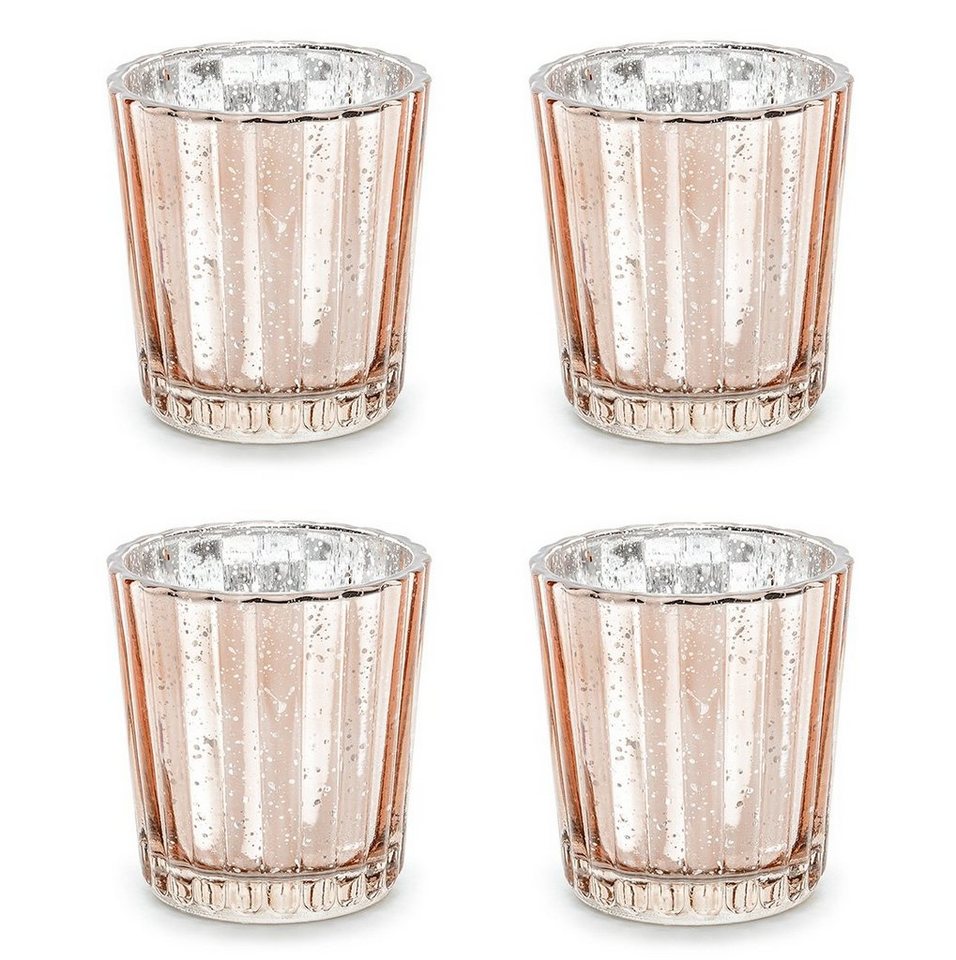 partydeco Kerzenhalter, Teelichthalter Glas 5,5x6cm roségold 4er Set von partydeco