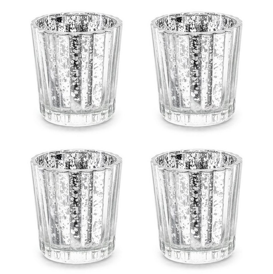 partydeco Kerzenhalter, Teelichthalter Glas 5,5x6cm silber 4er Set von partydeco