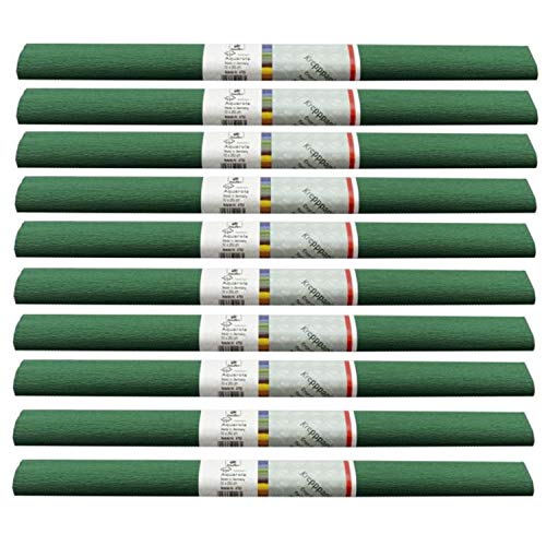 PARTY DISCOUNT wasserfestes Krepppapier | 250x50 cm | Feinkrepp Maibaum Dekoration Farbecht (Dunkel Grün, 10 Rollen) von PARTY DISCOUNT