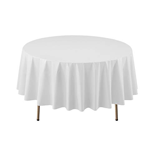 Party Essentials 84WH-3 Disposable Tischdecke, rund, robust, 213,4 cm, Kunststoff, Weiß von Party Essentials