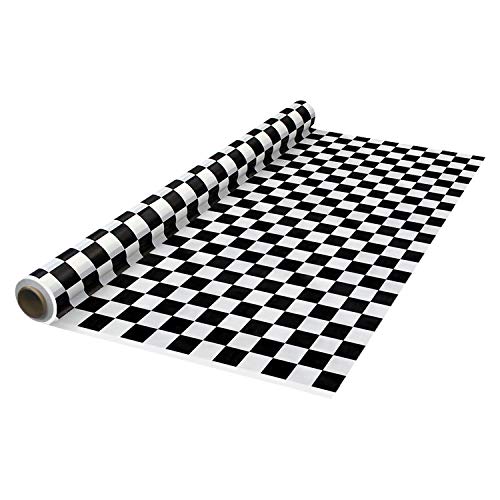 Party Essentials Heavy Duty Printed Plastic Banquet Table Roll Available in 27 Colors, 40" x 150', Black and White Checks von Party Essentials