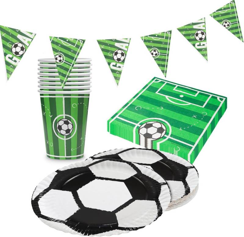 Party Factory Geschirr-Set Fußball Partyset 4-teiliges Set Teller Becher Servietten Wimpelkette, 8 Personen, Kräftige Farben & sportliches Layout Party Factory Geschirr-Set Fußball Partyset 4-teiliges Set Teller Becher Servietten Wimpelkette, 8 Personen, Kräftige Farben & sportliches Layout von Party Factory