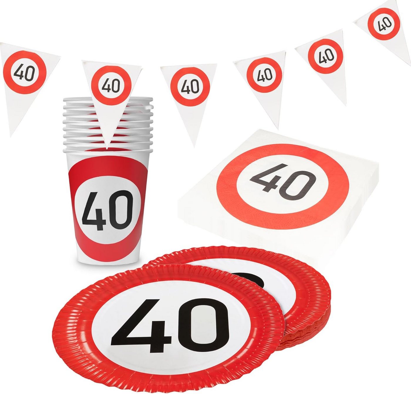 Party Factory Geschirr-Set Happy Birthday 40 Jahre Partyset Teller Becher Servietten Wimpelkette, 8 Personen, Verkehrsschilder Design - Fest mit Stil und Humor Party Factory Geschirr-Set Happy Birthday 40 Jahre Partyset Teller Becher Servietten Wimpelkette, 8 Personen, Verkehrsschilder Design - Fest mit Stil und Humor von Party Factory