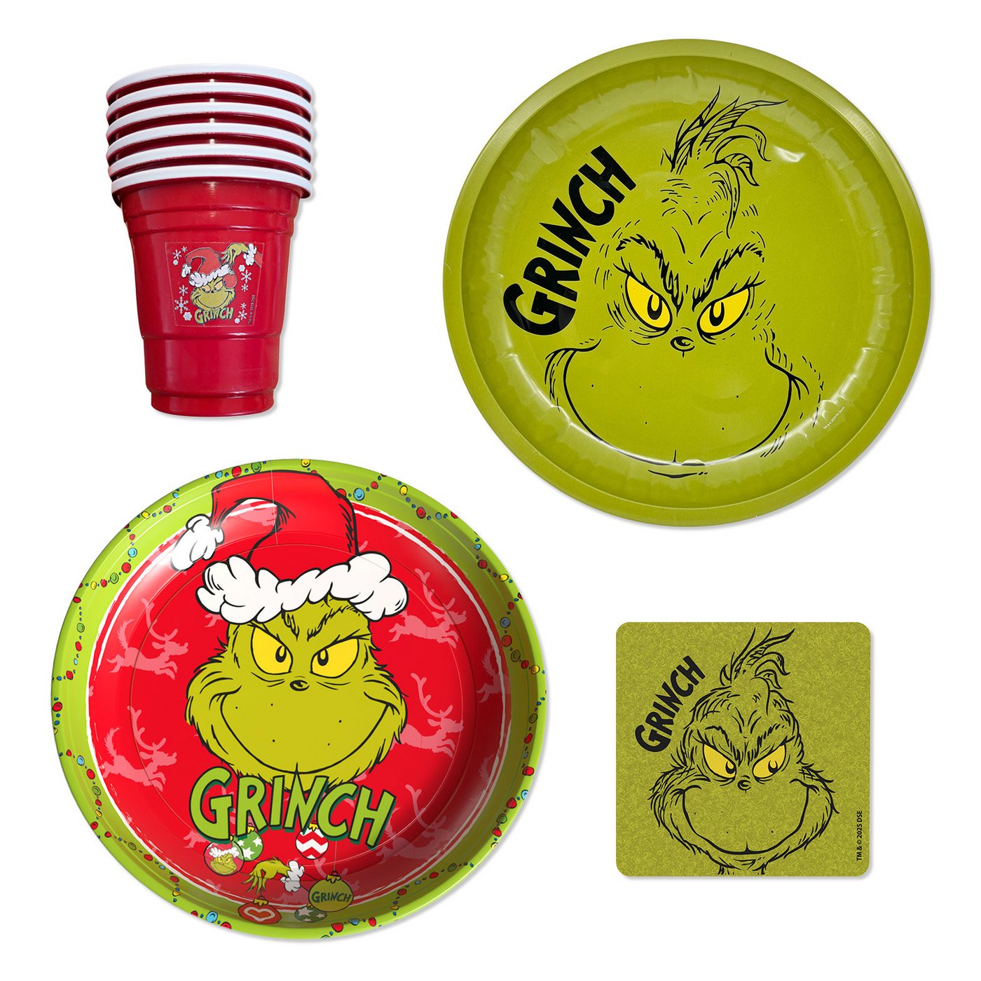Party Factory Geschirr-Set The Grinch Keksteller Grün Rot mit Untersetzer & Shots – 4-tlg Set Kit Party Factory Geschirr-Set The Grinch Keksteller Grün Rot mit Untersetzer & Shots – 4-tlg Set Kit von Party Factory