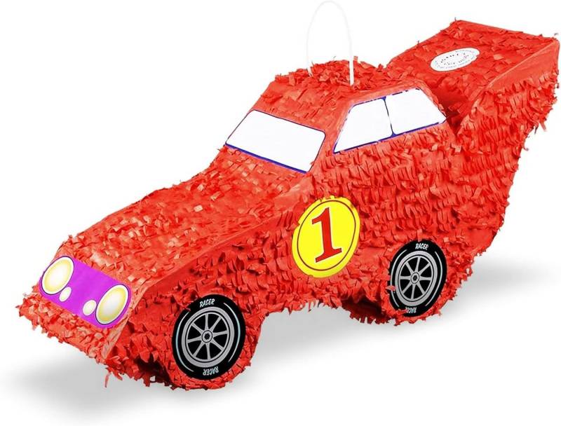 Party Factory Pinata Rennwagen Pinata rot Kinder Partyspiel Schlag-Pinata 55 x 23 cm, stabil von Party Factory