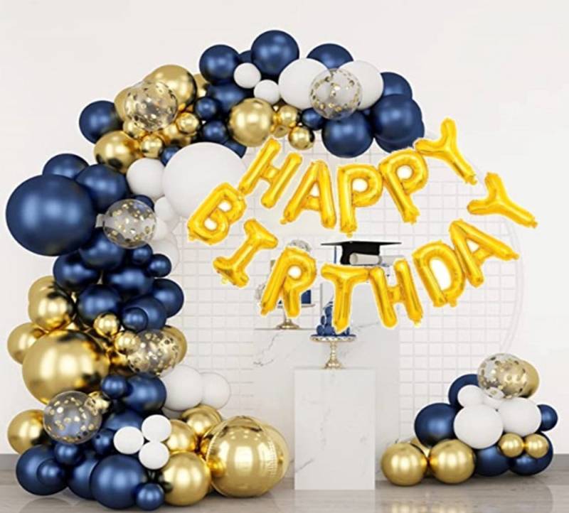 Party Flamingo Aufblasbares Partyzubehör Girlande blau gold metallic Party Deko Geburtstag Feier Happy Birthday von Party Flamingo